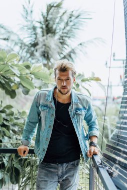 Yakışıklı delikanlı denim jeans giyim 