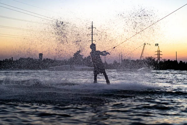 Wakeboard Wakeboarding Saut Coucher Soleil — Photo