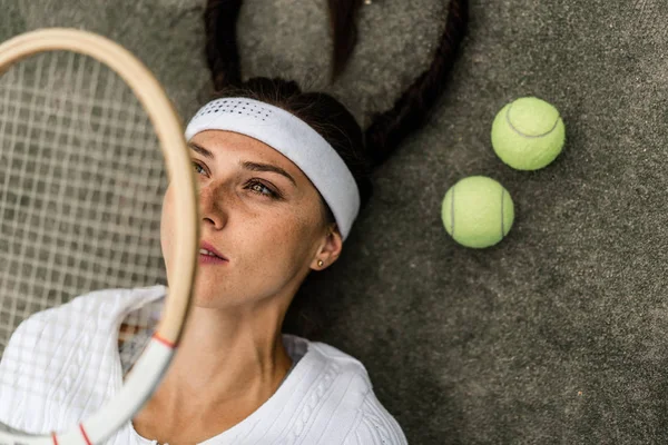 Porträt Einer Schönen Frau Beim Tennisspielen Freien — Stockfoto