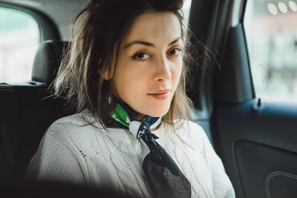 Young Beautiful Woman Car Portrait Close — Stock Photo, Image