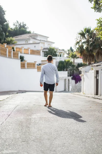 Man Shirt Glass Summer Spanish Town Vacation Outdoors — Stock Photo, Image