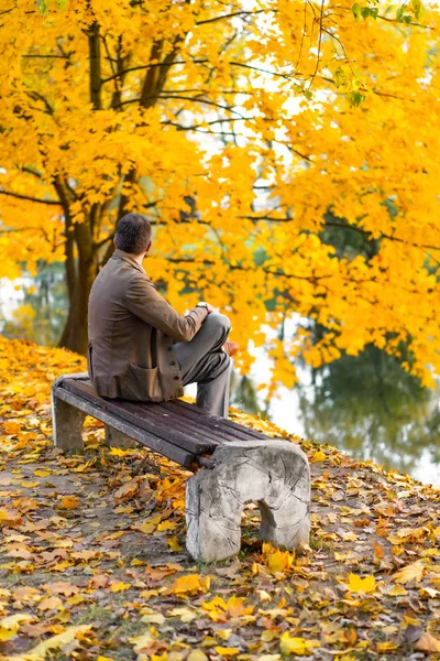 Seorang Pria Berjalan Taman Musim Gugur — Stok Foto