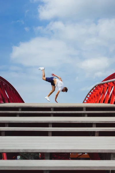 man on the bridge. handstand breakdance