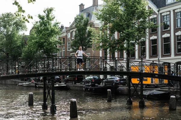 Man Posing Bridge Amsterdam — Stock Photo, Image