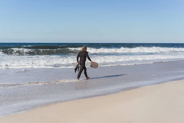 Surfer Flippers Bodyboard Hydro Suit Ocean Shore — Stock Photo, Image