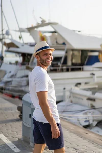 Hombre Del Puerto Yates Privados Puerto Día Soleado España Málaga — Foto de Stock