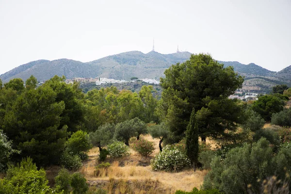 Vista Das Montanhas Para Mar Pequenas Casas Brancas Espanha Andaluzia — Fotografia de Stock