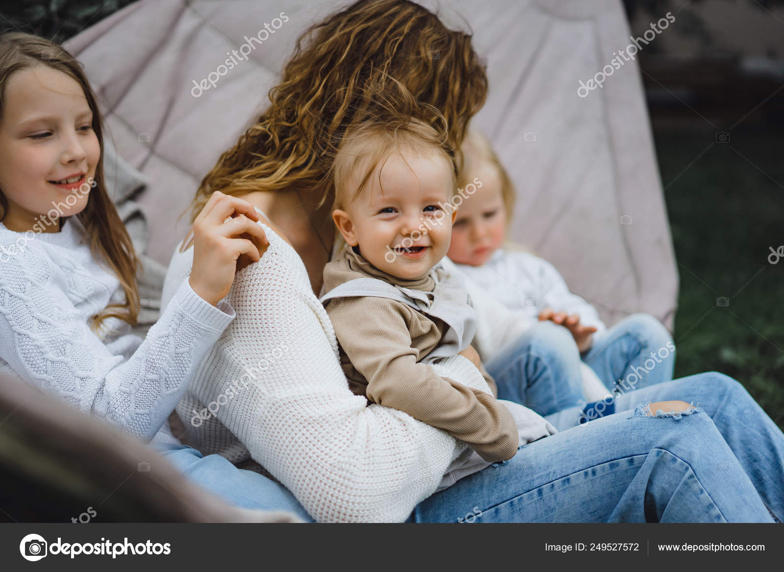 Mother Children Having Fun Hammock Mom Kids Hammock Family Spends