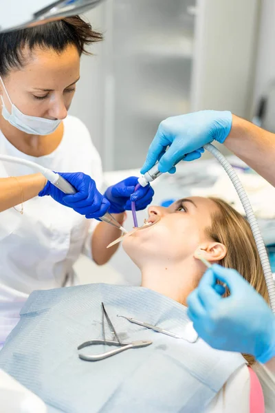 Dentist in the process. Dental services, dental office, dental t — Stock Photo, Image