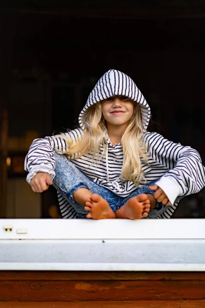 Blonde Little Girl Weekend Country Happy Childhood Concept — Stock Photo, Image