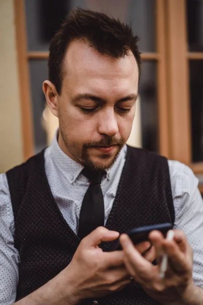 young emotional charismatic man. attractive man Emotional man portrait. close-up. bartender portrait