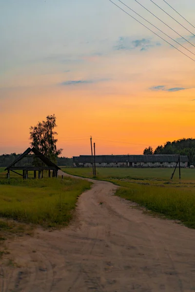 Köyde Günbatımı Zamanı Kırsal Alan Renk Günbatımı Gökyüzü Renk — Stok fotoğraf