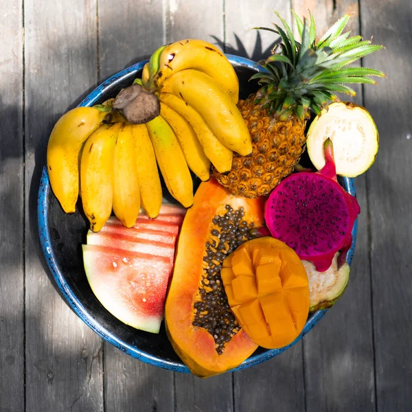 Tropische Früchte Hintergrund Ananas Bananen Wassermelone Pap — Stockfoto