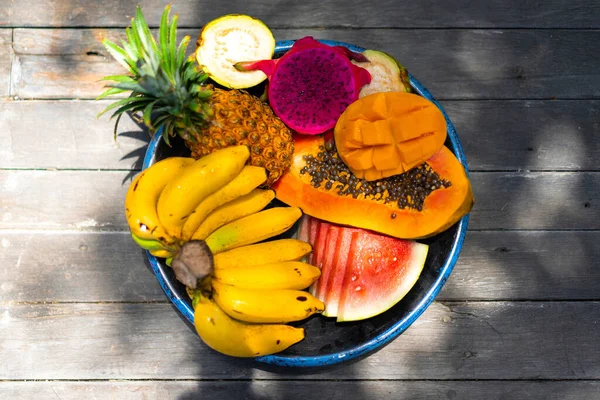 Tropische Früchte Hintergrund Ananas Bananen Wassermelone Pap — Stockfoto