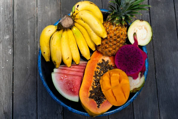 Tropische Früchte Hintergrund Ananas Bananen Wassermelone Pap — Stockfoto