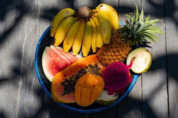 Fundo Frutas Tropicais Abacaxis Bananas Melancia Pap — Fotografia de Stock