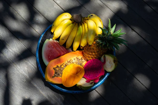 Tropische Früchte Hintergrund Ananas Bananen Wassermelone Pap — Stockfoto