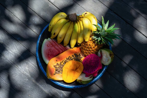 Tropische Früchte Hintergrund Ananas Bananen Wassermelone Pap — Stockfoto