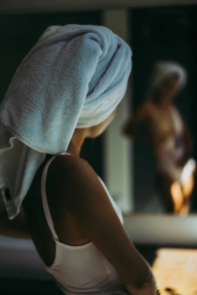 Beautiful Young Woman Bathroom Shower Bodysuit — Stock Photo, Image