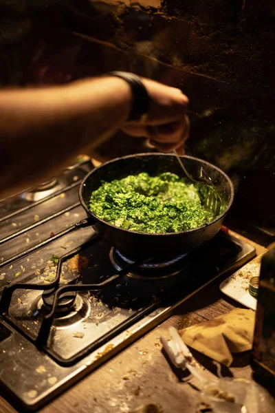 Indian Cuisine Cooking Process Process Preparing Food — Stock Photo, Image