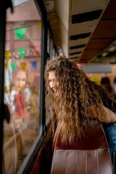 Young Beautiful Woman Long Hair Red Rubber Boots — Stock Photo, Image