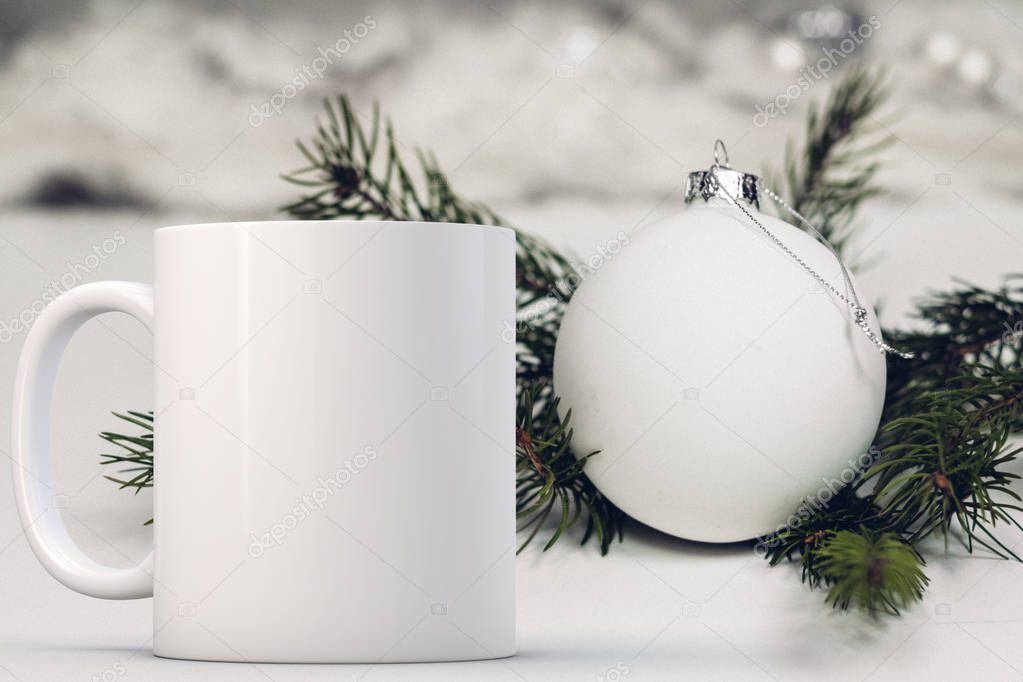 Christmas mug mock-up. White blank coffee mug to add custom design or quote. Perfect for businesses selling mugs, just overlay your quote or design on to the image.