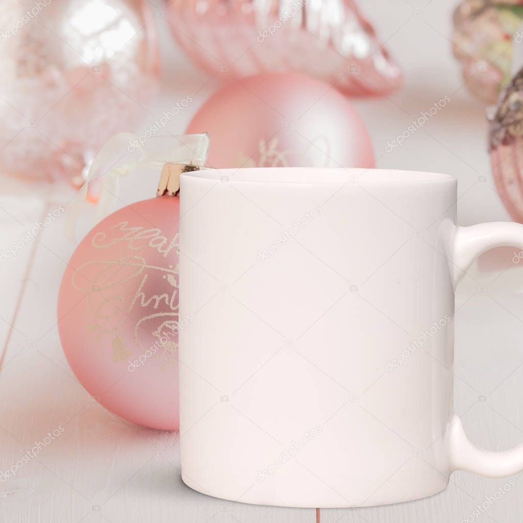 Christmas mug mock-up. White blank coffee mug to add custom design or quote. Perfect for businesses selling mugs, just overlay your quote or design on to the image.