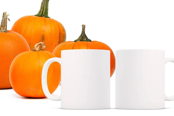 Herbst Herbst Becher Attrappe Zwei Weiße Leere Kaffeebecher Kundenspezifisches Design — Stockfoto