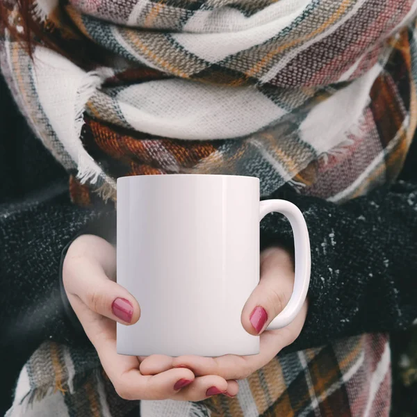 Winter Mug Mock White Blank Coffee Mug Add Custom Design — Stock Photo, Image