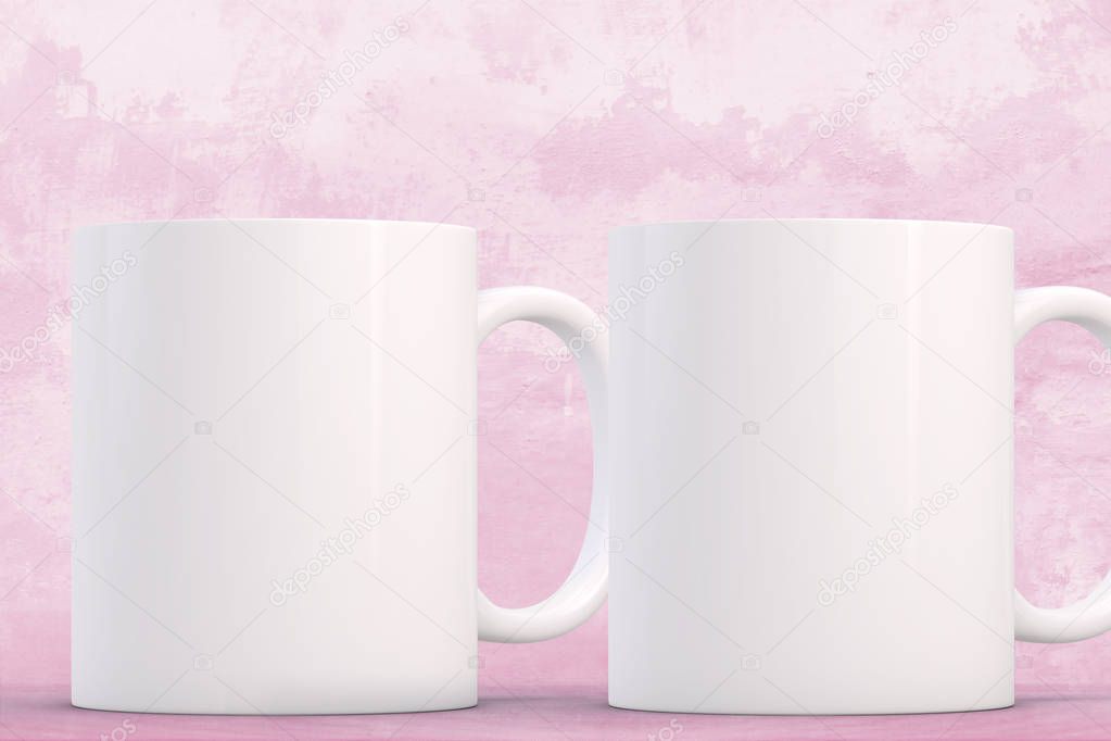 2 mug mock-up. Two white blank coffee mugs to add custom design or quote. Perfect for businesses selling mugs, just overlay your quote or design on to the image.