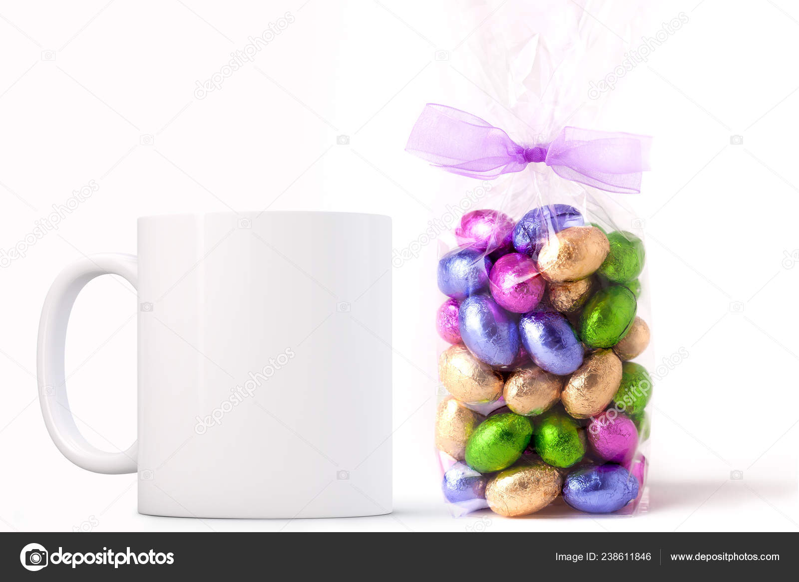 White Mug Mockup Easter Theme Bag Easter Mini Chocolate Eggs Stock Photo Image By C Capdesign 238611846