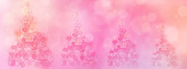 Hübsche panoramische rosa Weihnachten und Neujahr Urlaub Hintergrund — Stockfoto