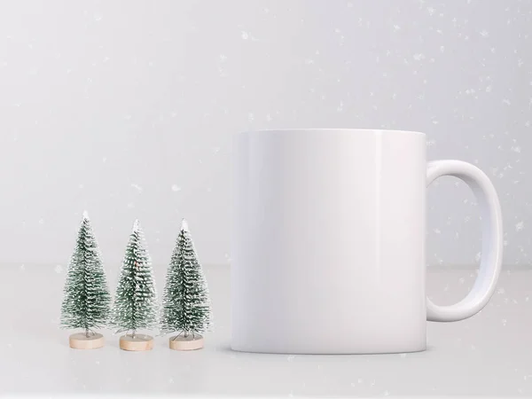 季節の冬のスタイルの白いコーヒーマグカップモックアップ ストックフォト