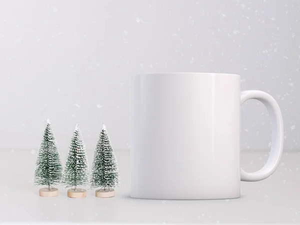 Winter styled white blank coffee mug mockup — Stock Photo, Image