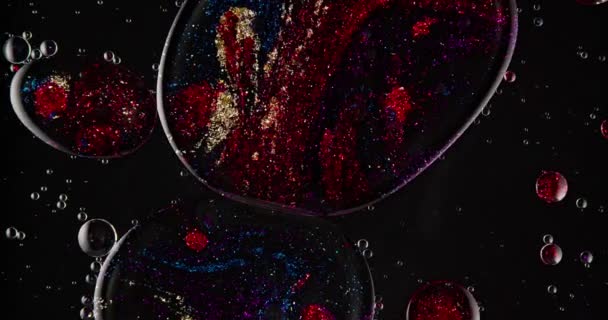 Abstraktní Pohled Barevné Barvy Třpytky Mix Obrazcích Pohyb Olejových Bublin — Stock video