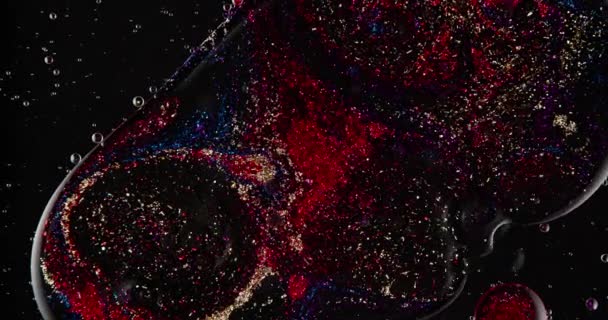 Абстрактний Вигляд Барвистих Фарб Блискучої Суміші Візерунках Руху Масляних Бульбашок — стокове відео