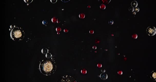 Абстрактний Вигляд Барвистих Фарб Блискучої Суміші Візерунках Руху Масляних Бульбашок — стокове відео