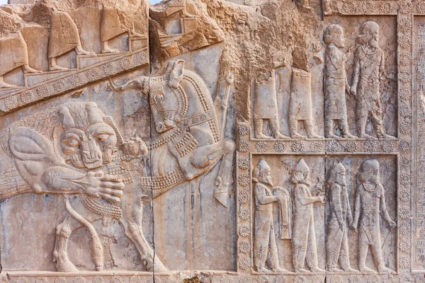 Flachrelief Von Löwe Und Stier Persepolis Iran — Stockfoto