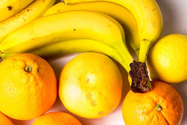 Κίτρινο Υγιή Οργανικά Φρούτα Πορτοκάλια Μπανάνες Γκρέιπφρουτ Και Λεμόνι — Φωτογραφία Αρχείου