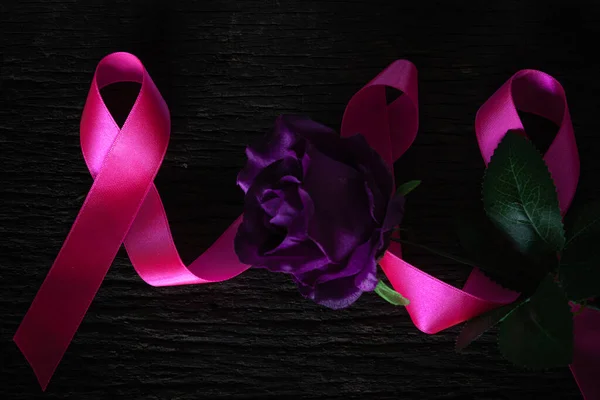 Rosa Band Bröstcancer Medvetenhet Symbol Bukcancer Medvetenhet Och Oktober Rosa — Stockfoto