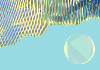 Dalga şekilleri ve kürenin gelecekteki dinamik düzlemi. Pastel gökkuşağı renginde ürün tasarımı için modern arkaplan. Yüksek kalite 3d görüntüleme.