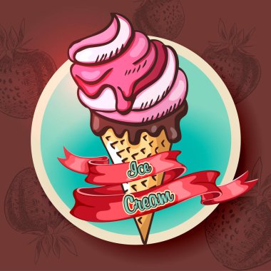 Poster çilekli dondurma koni ile