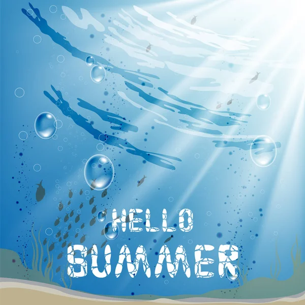 Hello Summer Vector Poster Ocean Bed — Stock Vector