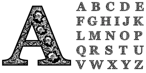 Alphabet Avec Ornement Floral — Image vectorielle