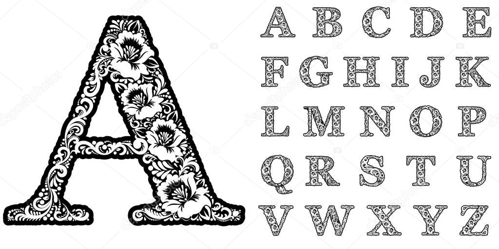 Alphabet set with floral ornament