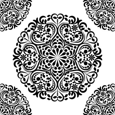 Mandala. Yuvarlak Süs Şablonu. Klasik dekoratif elementler. El çizimi arka plan. İslam, Arapça, Hintçe, sedir motifleri.