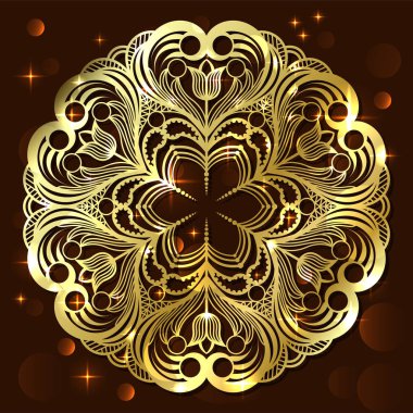 Vektör mandala kıvılcım ile kahverengi arka plan üzerinde
