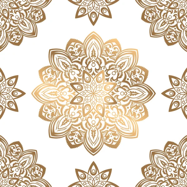 Zlatá Mandala Bílém Pozadí Vzor Kruhového Ozdobu Starožitné Dekorační Prvky — Stockový vektor