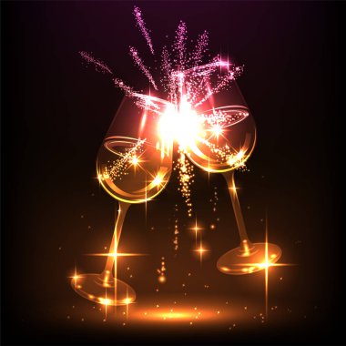 Çift kadehlerin ve kıvılcımlar havada