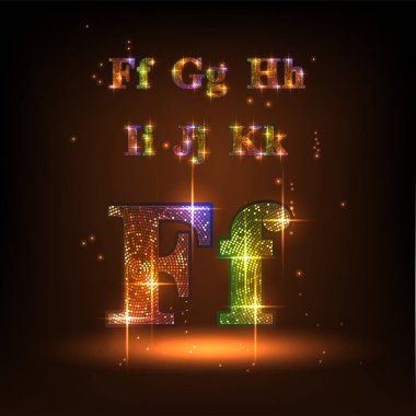 Neon alfabesi. Parlak pırıl pırıl harfler.